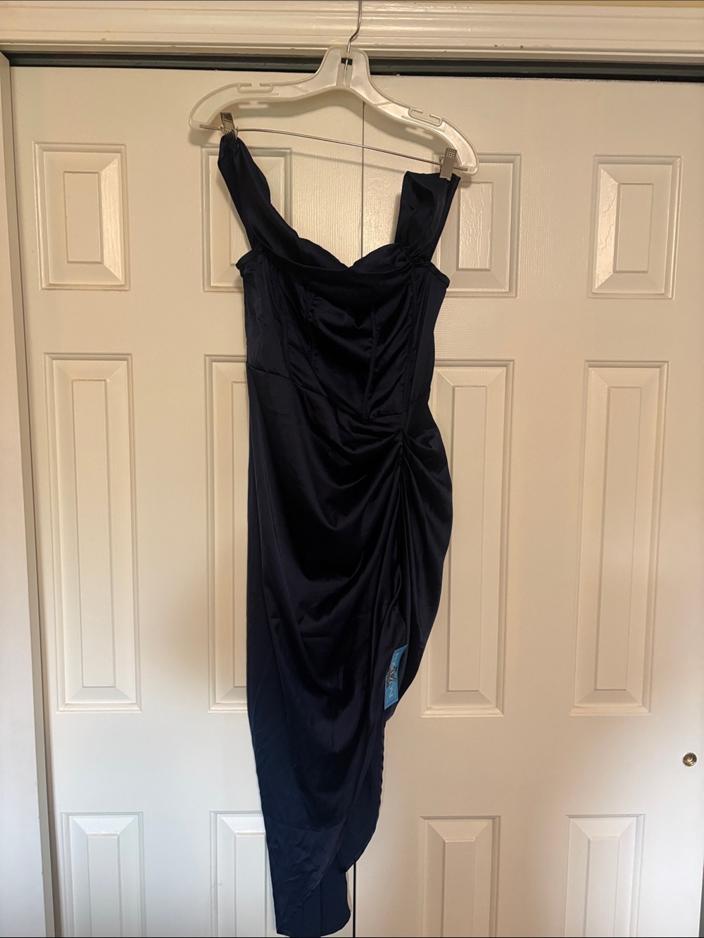 Women’s Navy Ruched Asymmetric Cocktail Dress
